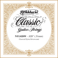 D'Addario NYL020W Silver-plated Copper Classical Single String, .020