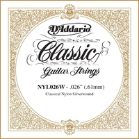D'Addario NYL026W Silver-plated Copper Classical Guitar Single String, .026