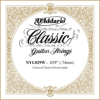 D'Addario Silver-plated Copper Classical Guitar Single D string , .029 , 4th