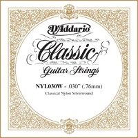 D'Addario NYL030W Silver-plated Copper Classical Guitar Single String, .030