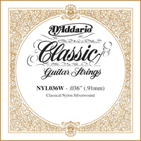 D'Addario NYL036W Silver-plated Copper Classical Single String, .036