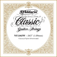 D'Addario NYL043W Silver-plated Copper Classical Guitar Single String, .043