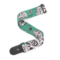 D'Addario Polyester Guitar Strap, Sugar Skulls, Green