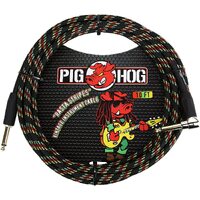Pig Hog Instrument Cable 1/4" Straight to Right Angle Rasta Stripes