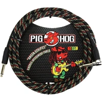 Pig Hog   Instrument Cable 1/4"  Straight to Right Angle Rasta Stripes