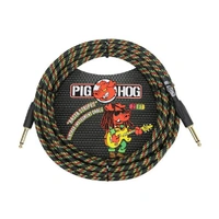 Pig Hog Instrument Cable 1/4"  Straight Ends 20 ft - Rasta Stripes