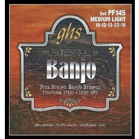 GHS Strings PF145 5-String Banjo Strings, Stainless Steel, Medium Light 10 - 22