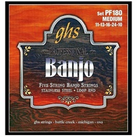 2 x  GHS Strings PF180 5-String Banjo Strings, Stainless Steel, Medium .011-.024