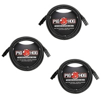 3 cables Pig Hog PHM20 8mm Microphone XLR Cable 20ft Life time warranty
