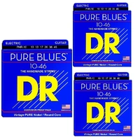 3 x DR Strings Pure Blues Nickel Electric Guitar Strings Medium  Gauge 10 - 46