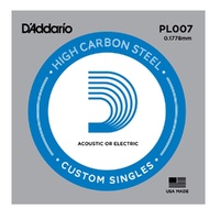 5 x D'Addario PL007 Single Plain Steel .007 Acoustic / Electric Guitar Strings