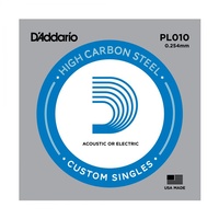 5 x D'Addario PL010 Single Plain Steel .010 Acoustic or Electric Guitar Strings