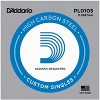 D'Addario PL0105 one single plain steel Electric / Acoustic Guitar string Gauge 10.5