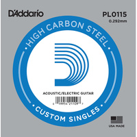 D'Addario PL0115 Plain Steel Guitar Single String for Electric / Acoustic Guitar , .0115