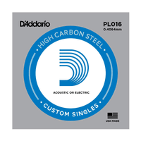 5 x D'Addario PL016 Single Plain Steel .016 Acoustic or Electric Guitar Strings