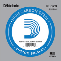 D'Addario Plain Steel Guitar Single String for acoustic or electric .020 , PL020  