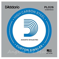 D'Addario PL026 single plain steel Electric / Acoustic Guitar string Gauge 26