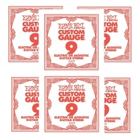 Ernie Ball Plain Steel Single Guitar String .009 Gauge Pack of 6 strings PO1009 - Set of 6