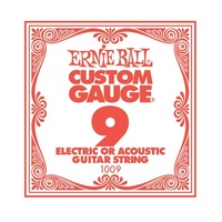 Ernie Ball Plain Steel Single Guitar String for Electric or Acoustic .009 Gauge , 1 string