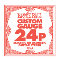 6 Ernie Ball Nickel Plain Single Acoustic/Electric Guitar String .024 Gauge 1024