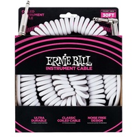 Ernie Ball 30' Coiled Straight / Angle Instrument Cable - White - 30 Foot PO6045