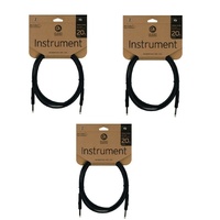 3 x D'addario Planet Waves 20ft Classic Series 1/4" Instrument Cable Straight 