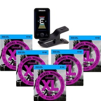 D'addario Eclipse Rechargeable Clip-On Tuner 5 x EXL120 Guitar Strings