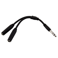 Pig Hog 6 Inch Y Cable Stereo 1/4(M)-Dual Stereo 1/4(F)