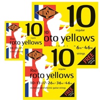3 x Rotosound  R10 Handmade Nickel Wound Electric Guitar Strings Regular 10 - 46