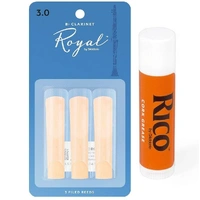 Rico Royal Woodwinds Bb Clarinet Reeds, 3 x Strength 3  with Cork Grease