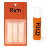 Rico  Bb Clarinet 3 x Reeds, Strength 1.5 with Cork Grease