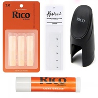 Rico Bb Clarinet Essentials 3 x 2.0 Reeds, M'Piece Cap + Pads + Cork Grease
