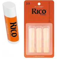 Rico Bb Clarinet Reeds Strength 2 1/2  3-pack c/w 1 Cork Grease
