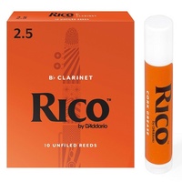 Rico Bb Clarinet 10 x Reeds, Strength 2.5 ( 2 1/2 ) 10-pack  with Cork Grease