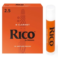 Rico Bb Clarinet 10 x Reeds, Strength 2.5 ( 2 1/2 ) 10-pack with Cork Grease