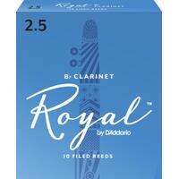 Rico Royal Bb Clarinet Reeds Strength 2.5  - 10-Pack , RCB1025 Made in USA