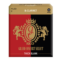 Rico Grand Concert Select Thick Blank Bb Clarinet Reeds, Filed, Strength 2.0, 10 Pack