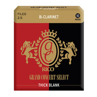 Rico Grand Concert Select Thick Blank Bb Clarinet Reeds, Filed, Strength 2.5, 10 Pack