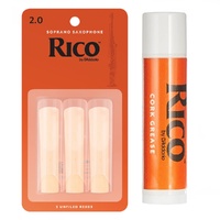 Rico Soprano Saxophone Reeds x 3, Strength 2 + cork Grease