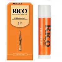 Rico Soprano Saxophone Reeds, Strength 1.5, -  25 Reeds Plus Cork Grease