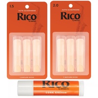 Rico Alto Saxophone Reeds, Strength 1.5 X 3, 2.0 X 3 - Cork Grease