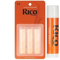 Rico Alto Saxophone Reeds, Strength 1.5 - 3 Pack + Cork Grease