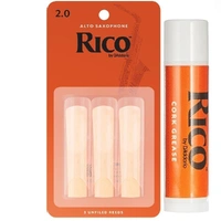 Rico Alto Saxophone Reeds, Strength 2.0 - 3 Pack + Cork Grease