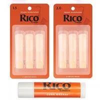 Rico Tenor Saxophone Reeds, Strength 1.5 X 3 - 2.0 X 3 - Cork Grease