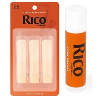 Rico 3 Pack Tenor Saxophone Reed Strength 2.5 with Cork Grease 