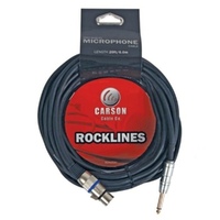 Carson Rocklines 200ft XLR to Jack Microphone Cable - Cannon to Jack Lead 6m