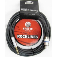 Carson Rocklines 30ft XLR to Jack Microphone Cable - Cannon to Jack Lead 9m