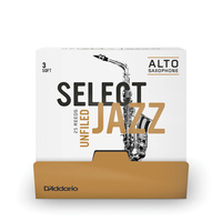 D'Addario Select Jazz Unfiled Alto Saxophone Reeds, Strength 3 Soft, 25 Box