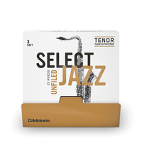 D'Addario Select Jazz Unfiled Tenor Saxophone Reeds, Strength 3 Soft, 25 Box