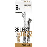 D'Addario Select Jazz Unfiled Baritone Saxophone Reeds, Strength 2 Soft, 5-pack